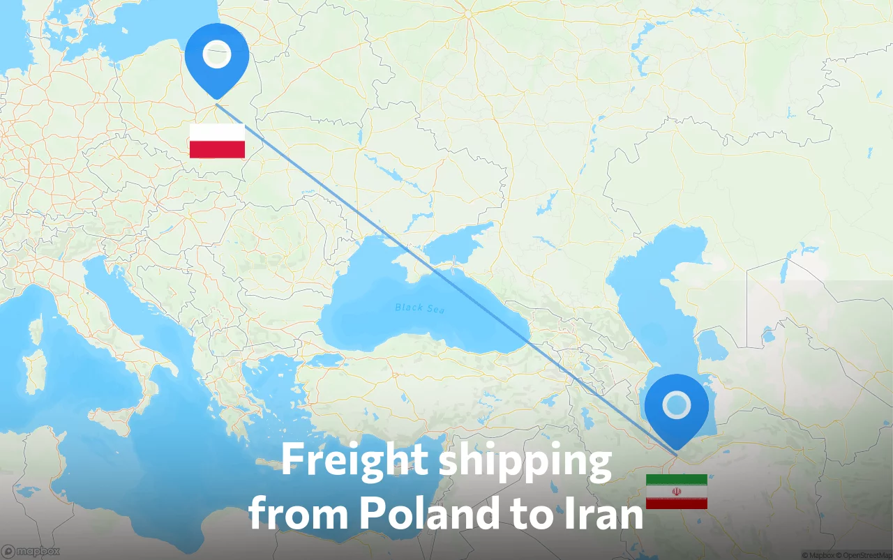 Shipping route from Poland to Iran