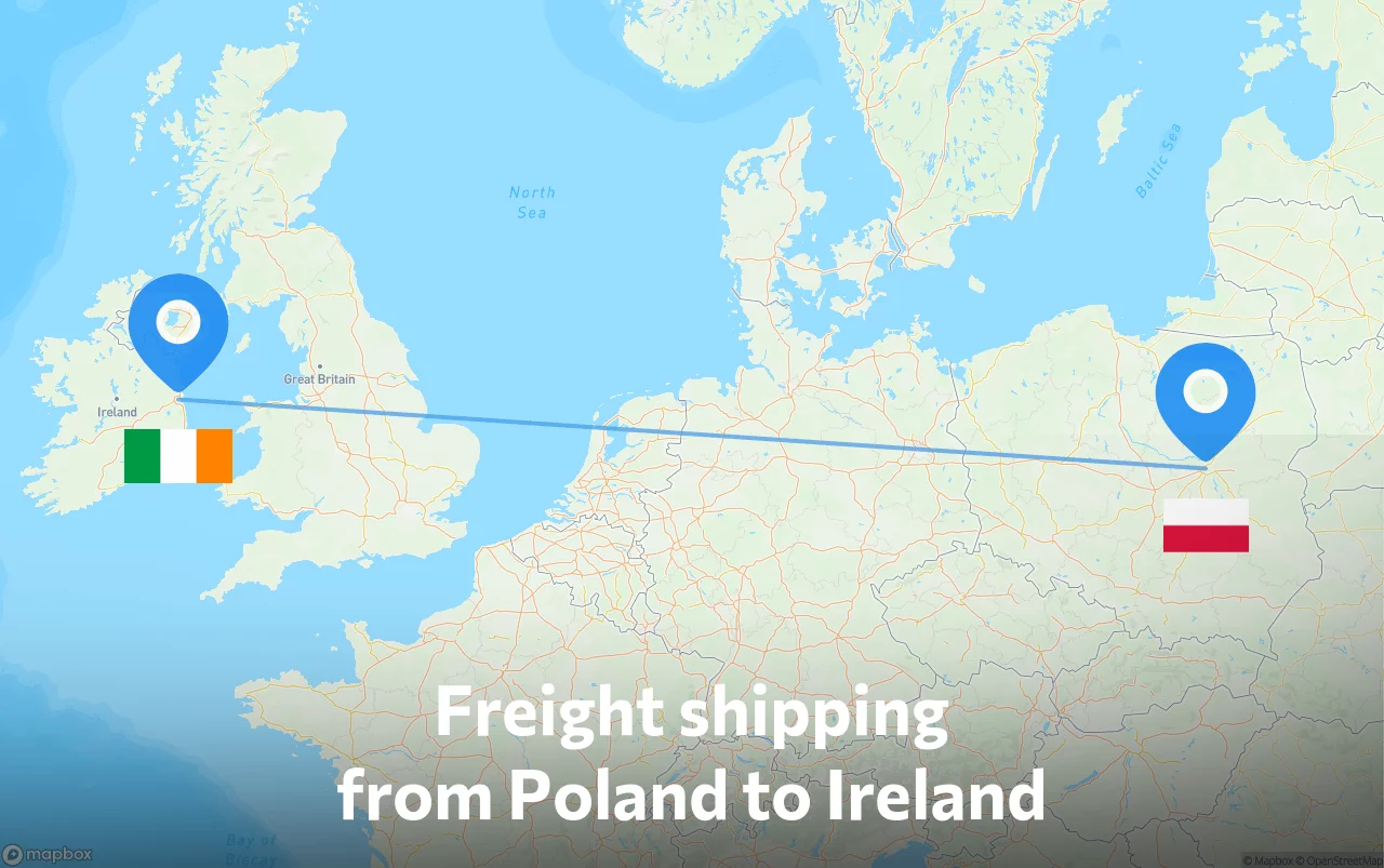 Shipping route from Poland to Ireland