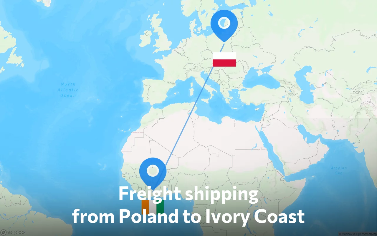 Shipping route from Poland to Ivory Coast