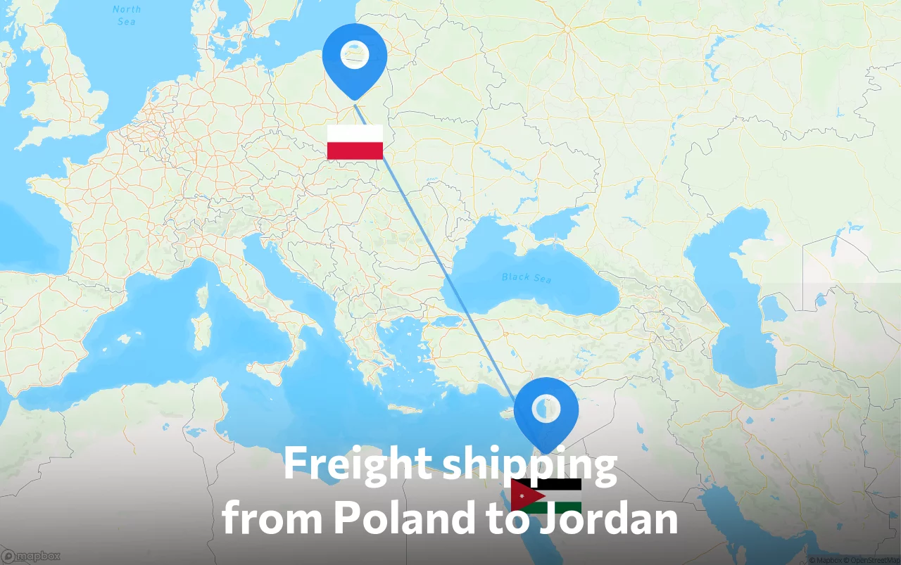 Shipping route from Poland to Jordan