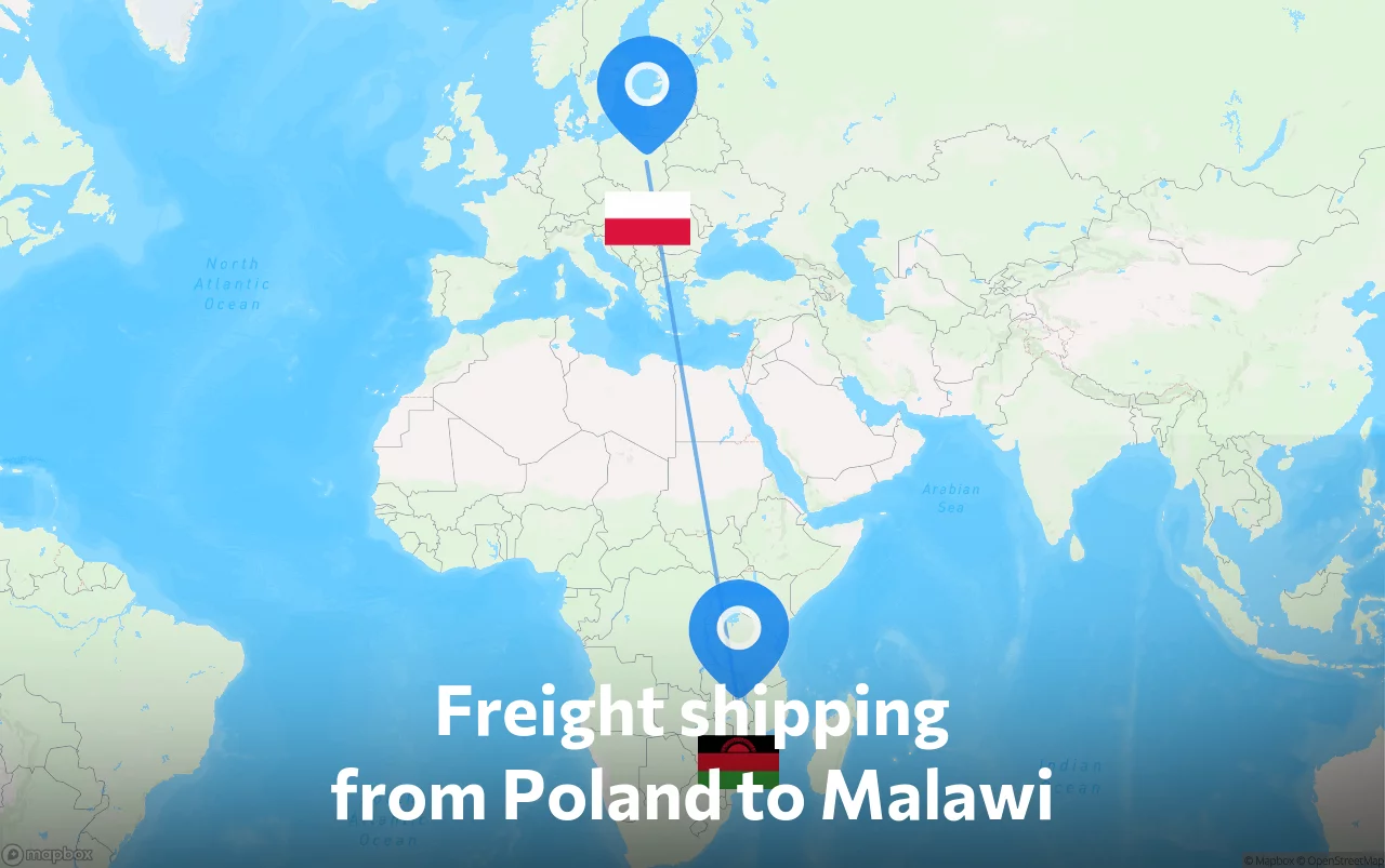 Shipping route from Poland to Malawi