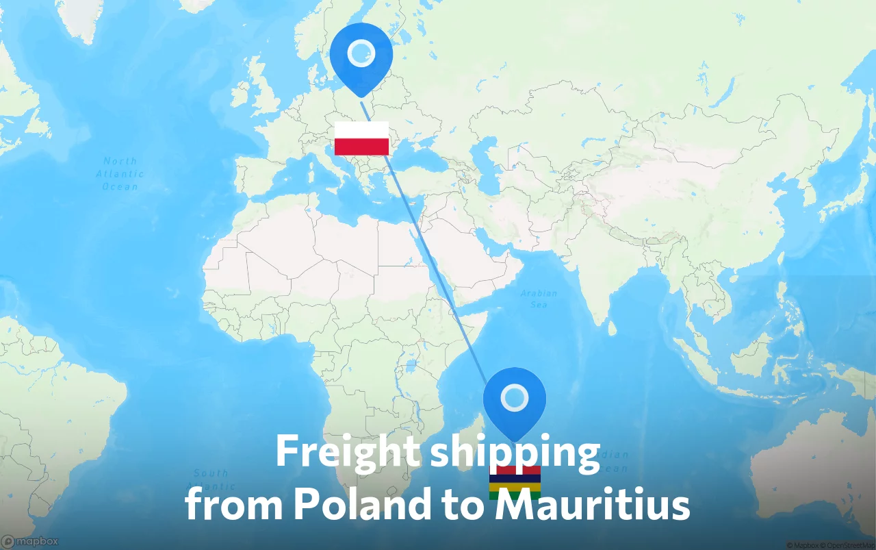 Shipping route from Poland to Mauritius