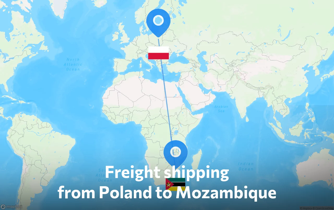 Shipping route from Poland to Mozambique