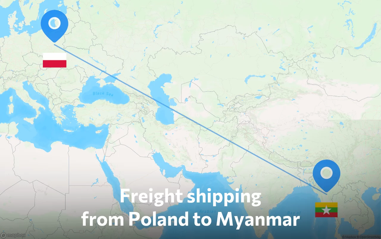 Shipping route from Poland to Myanmar