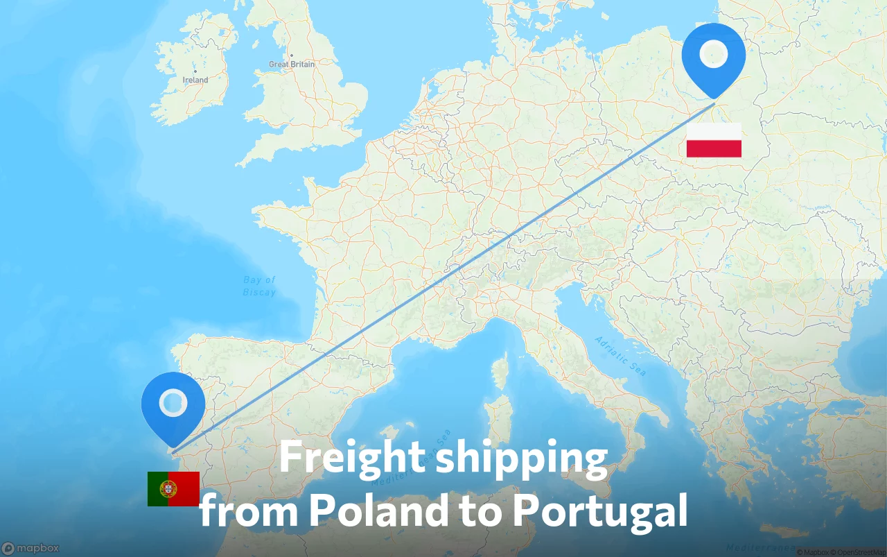 Shipping route from Poland to Portugal