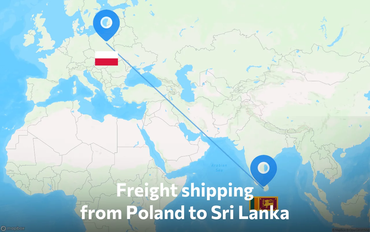 Shipping route from Poland to Sri Lanka