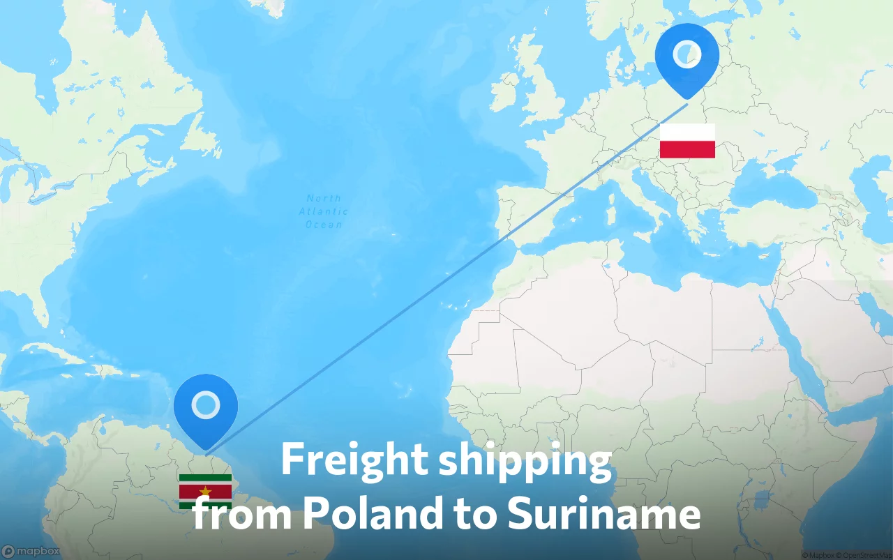 Shipping route from Poland to Suriname