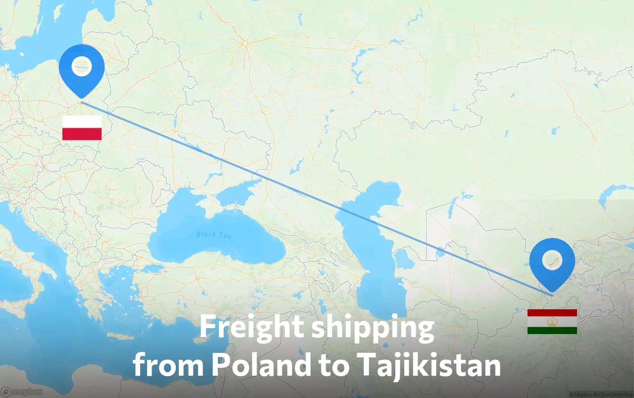 Shipping route from Poland to Tajikistan