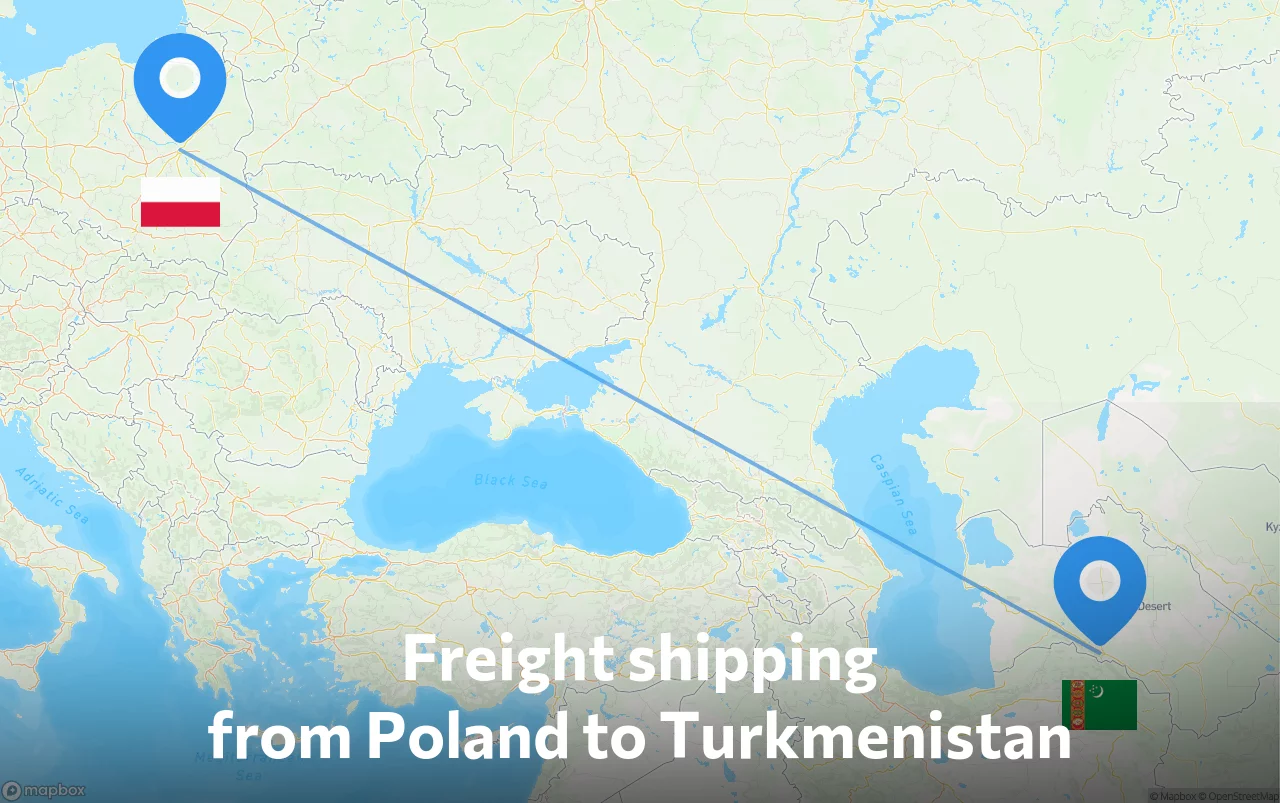 Shipping route from Poland to Turkmenistan