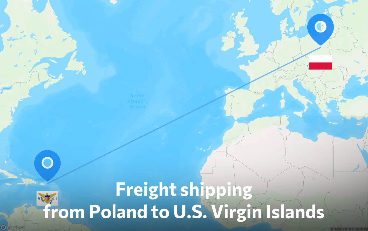 Shipping route from Poland to U.S. Virgin Islands