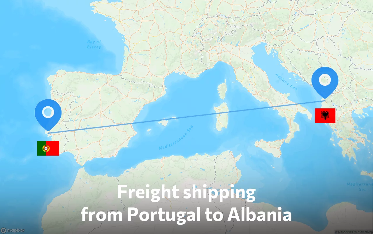 Shipping route from Portugal to Albania