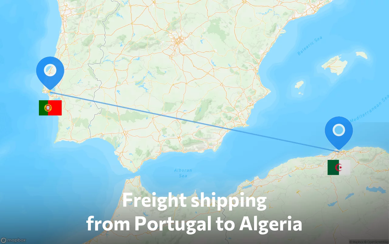 Shipping route from Portugal to Algeria