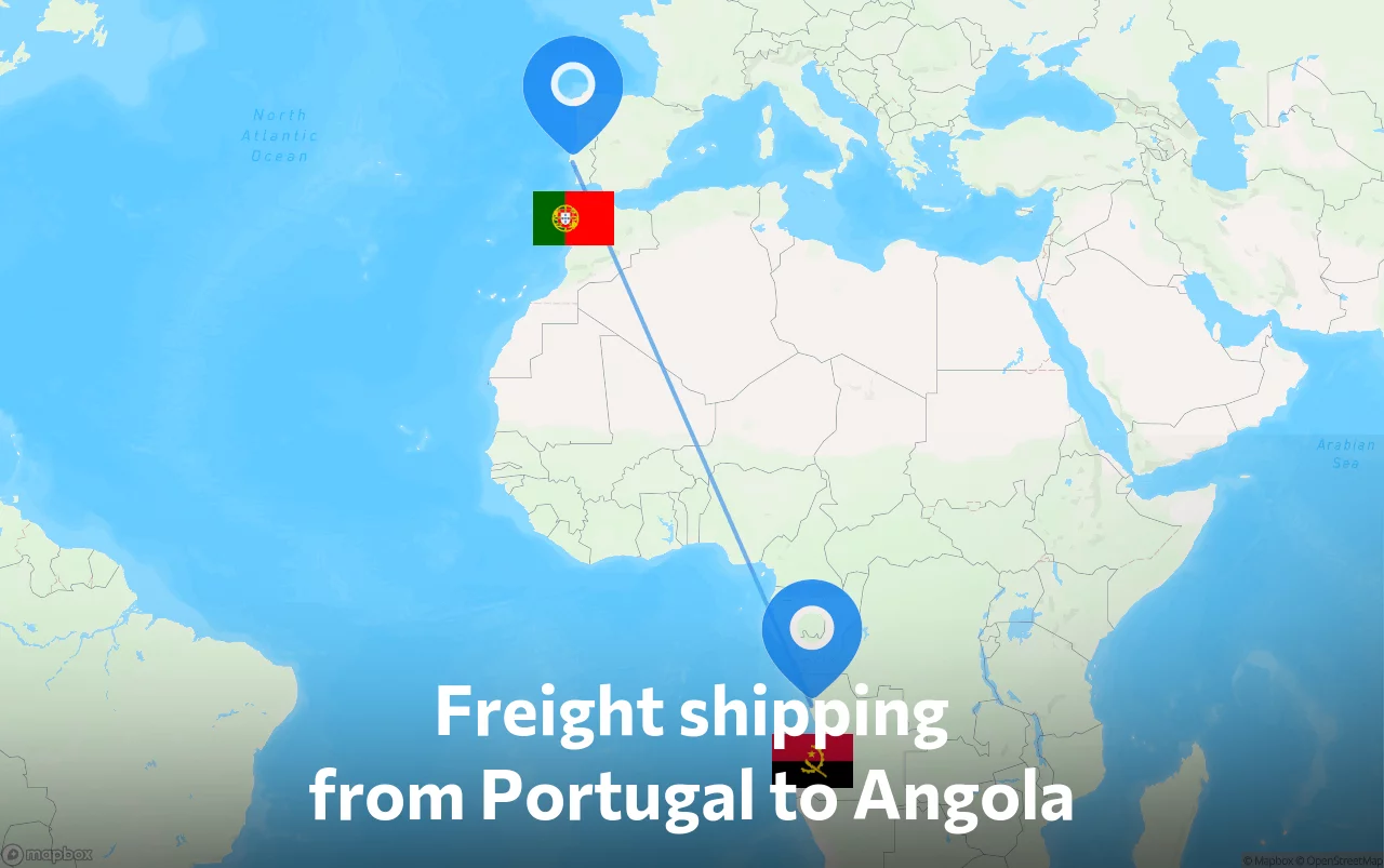 Shipping route from Portugal to Angola
