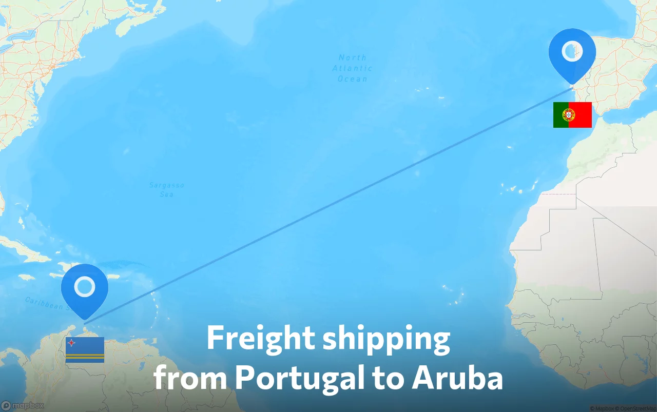 Shipping route from Portugal to Aruba