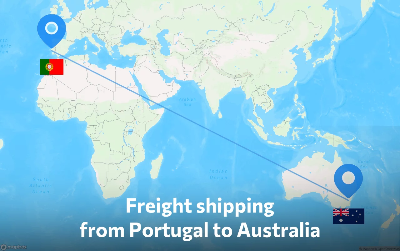 Shipping route from Portugal to Australia