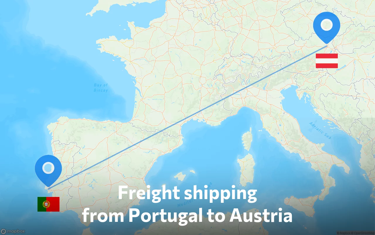 Shipping route from Portugal to Austria