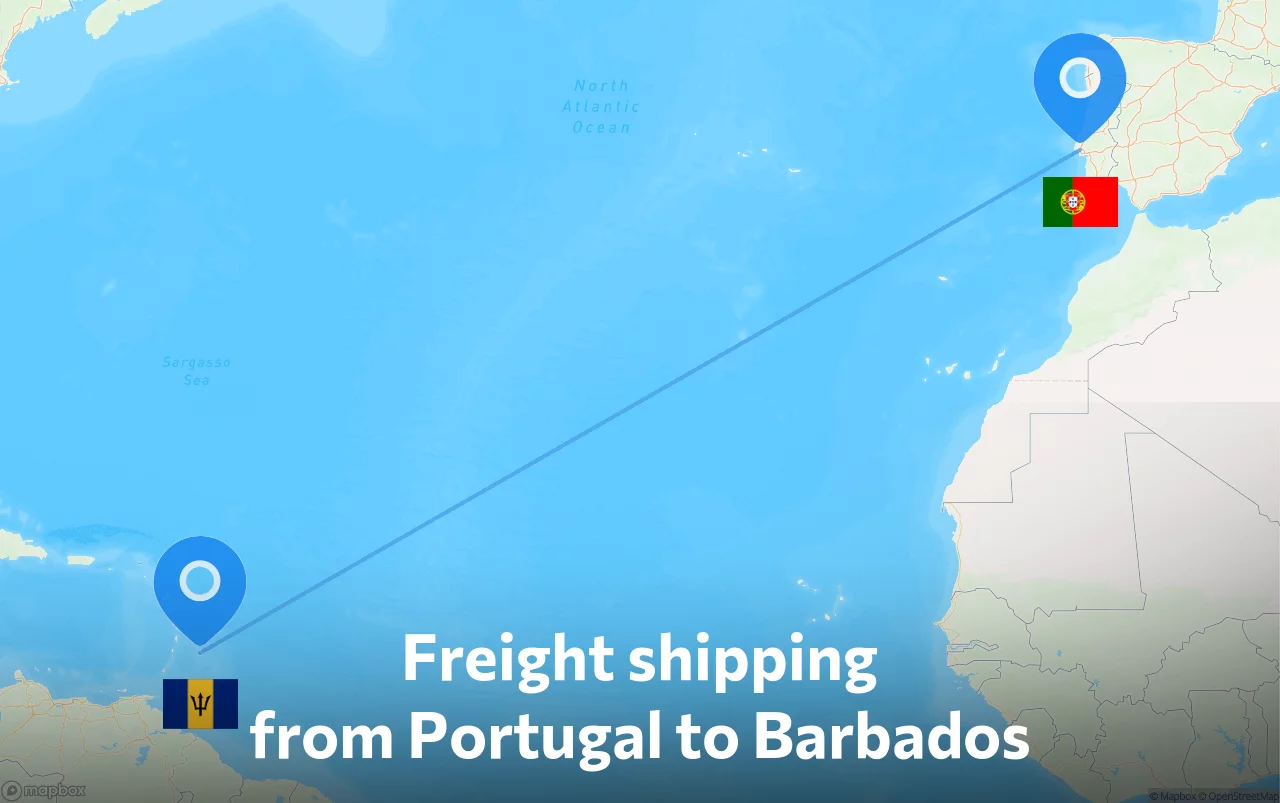Shipping route from Portugal to Barbados