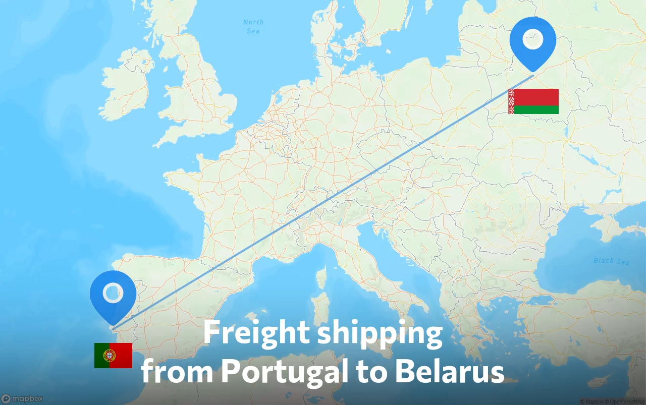 Shipping route from Portugal to Belarus