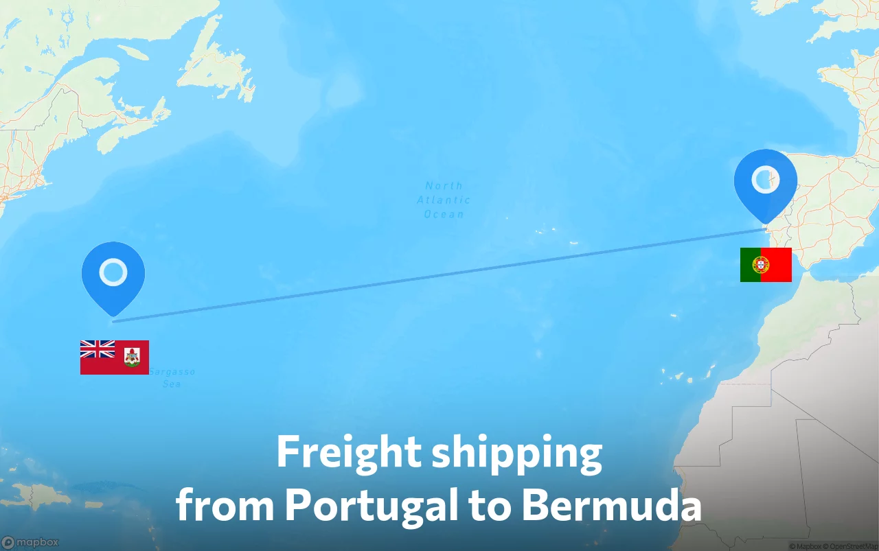 Shipping route from Portugal to Bermuda