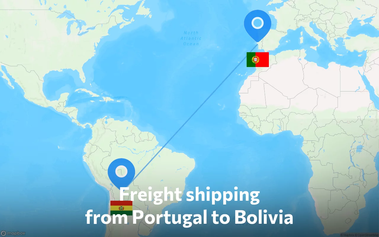 Shipping route from Portugal to Bolivia