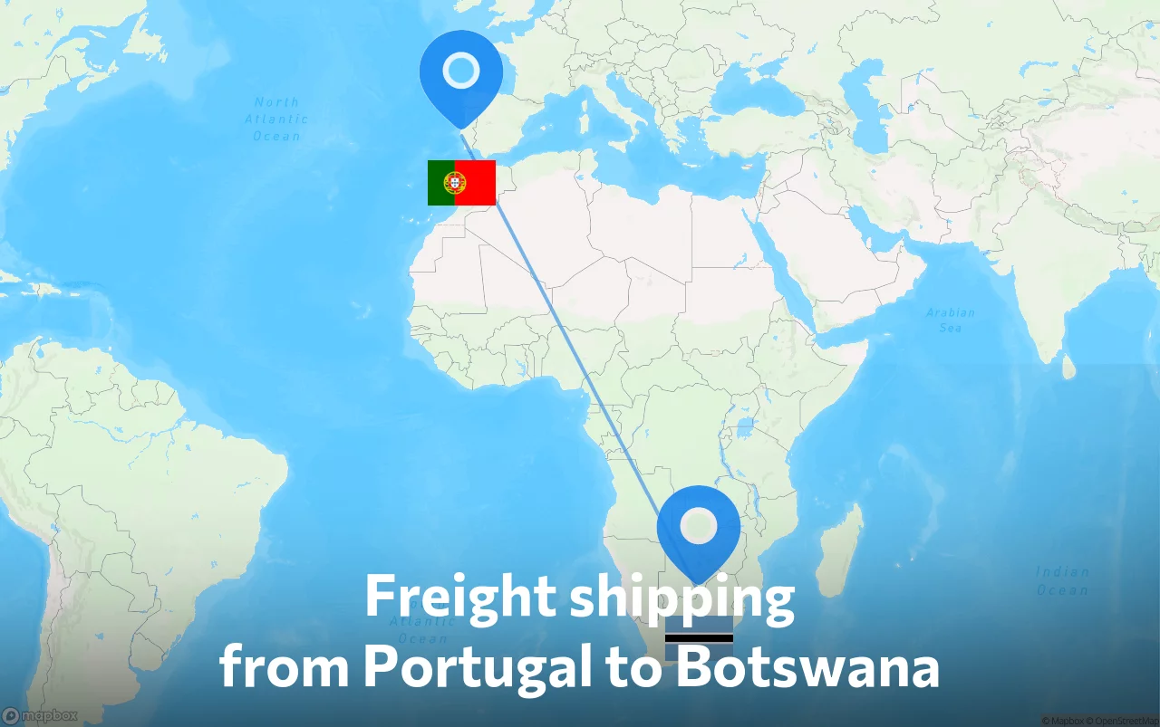 Shipping route from Portugal to Botswana