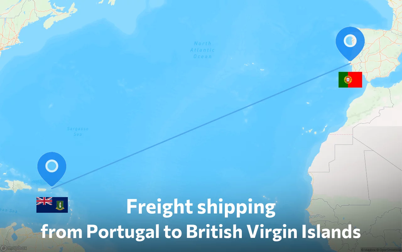 Shipping route from Portugal to British Virgin Islands