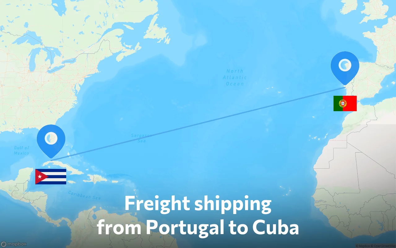 Shipping route from Portugal to Cuba