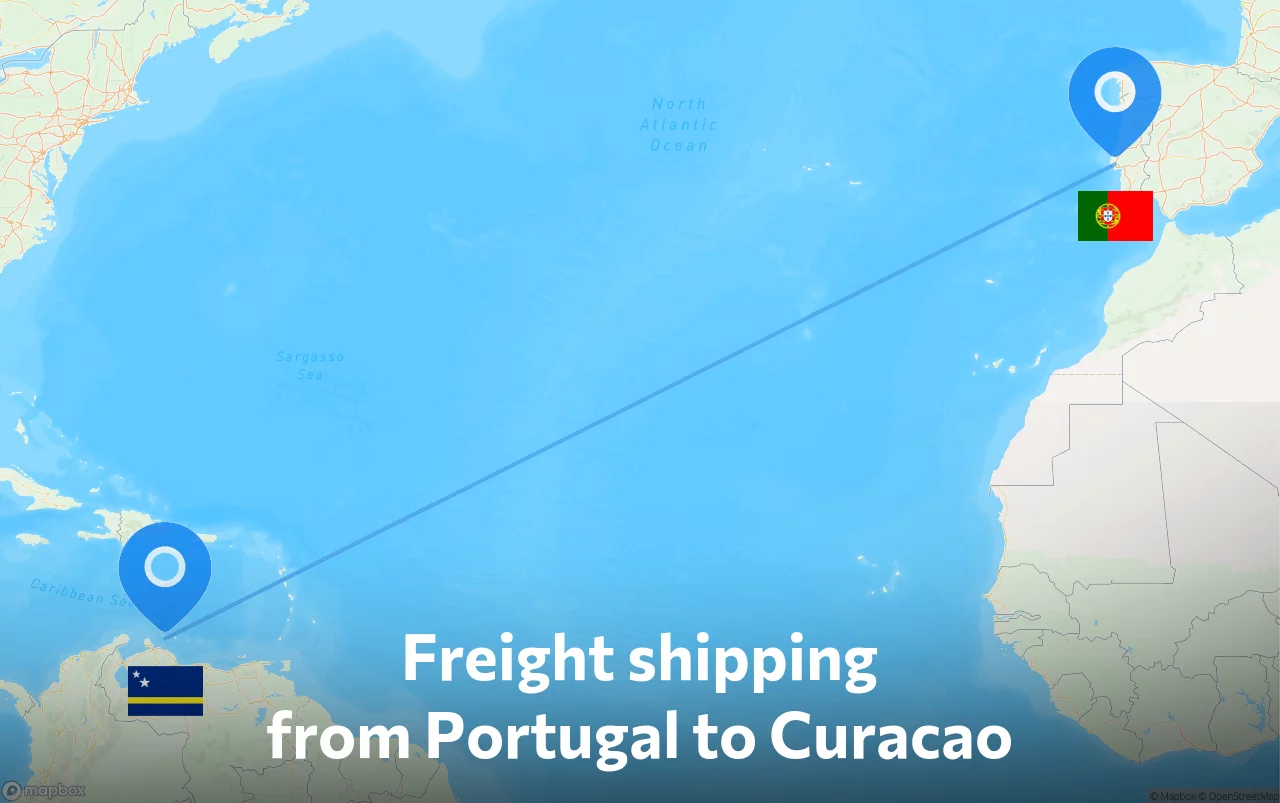 Shipping route from Portugal to Curacao