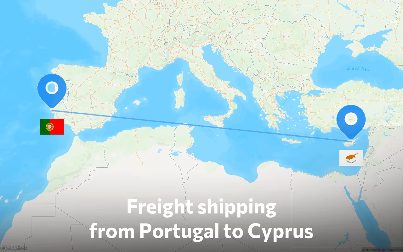 Shipping route from Portugal to Cyprus