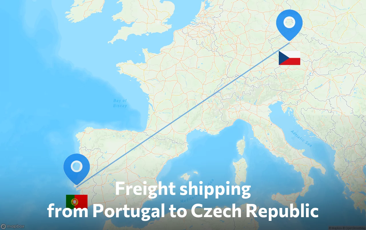 Shipping route from Portugal to Czech Republic