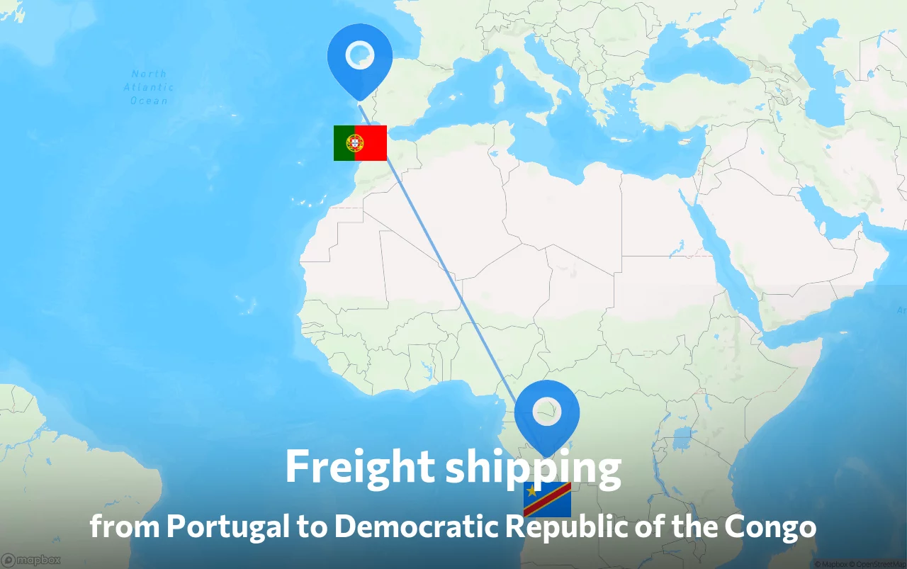 Shipping route from Portugal to Democratic Republic of the Congo