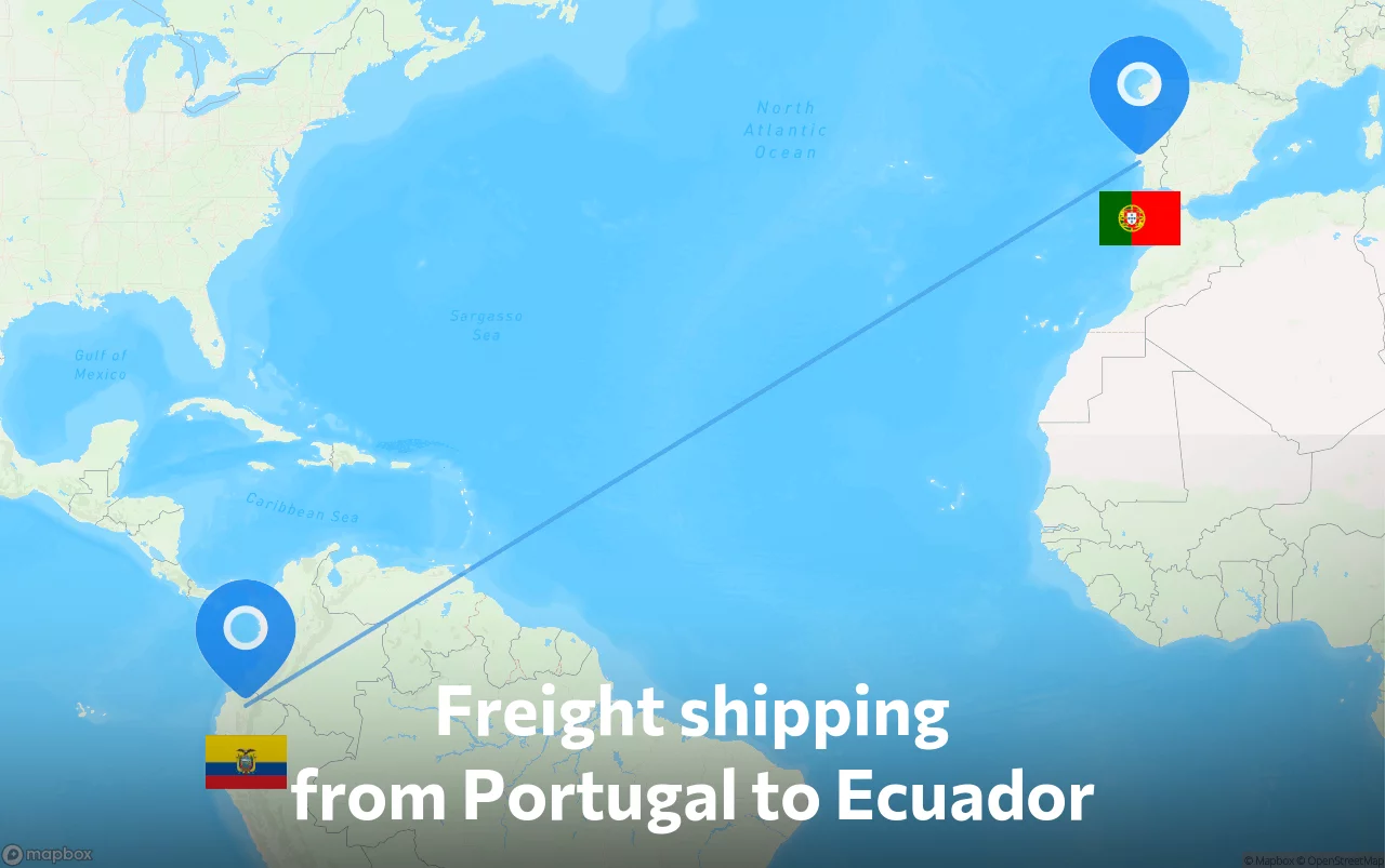 Shipping route from Portugal to Ecuador