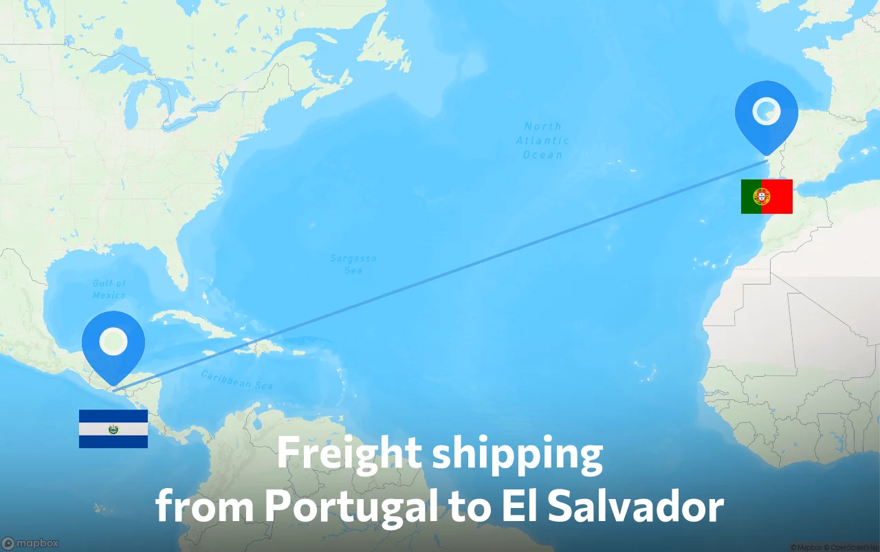 Shipping route from Portugal to El Salvador