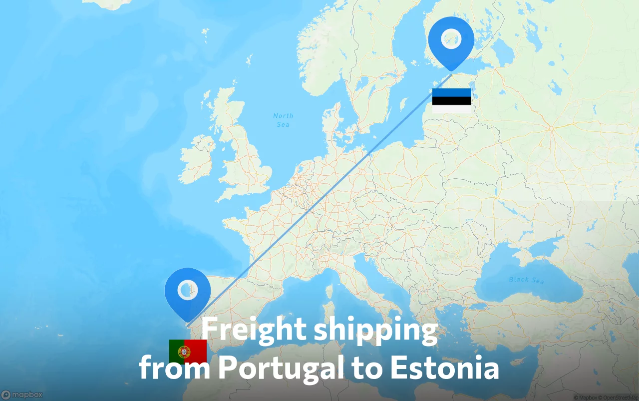 Shipping route from Portugal to Estonia