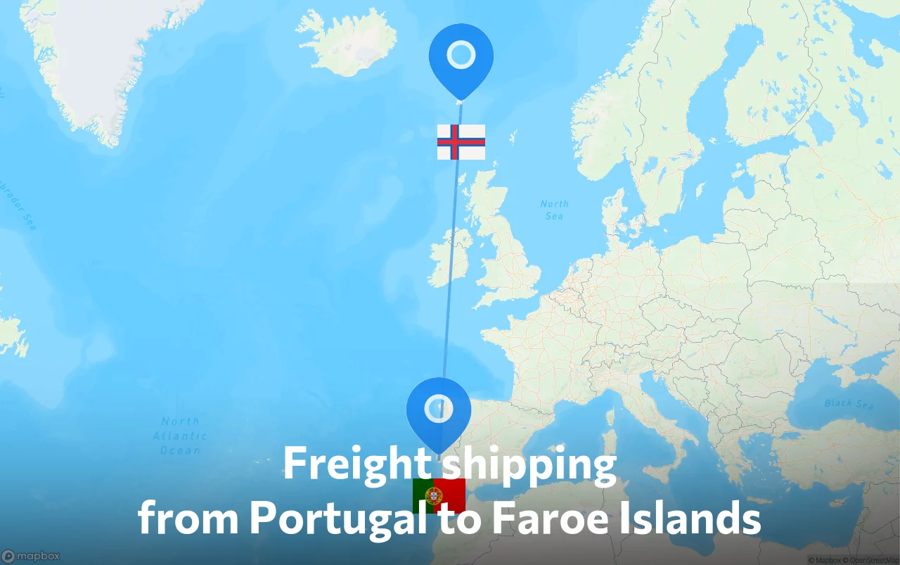 Shipping route from Portugal to Faroe Islands