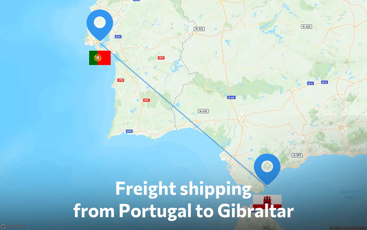 Shipping route from Portugal to Gibraltar