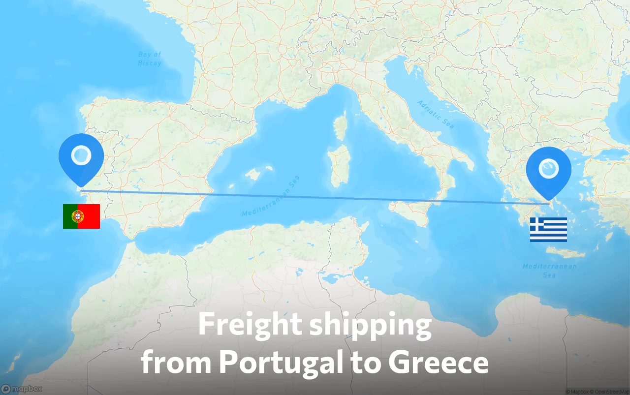 Shipping route from Portugal to Greece