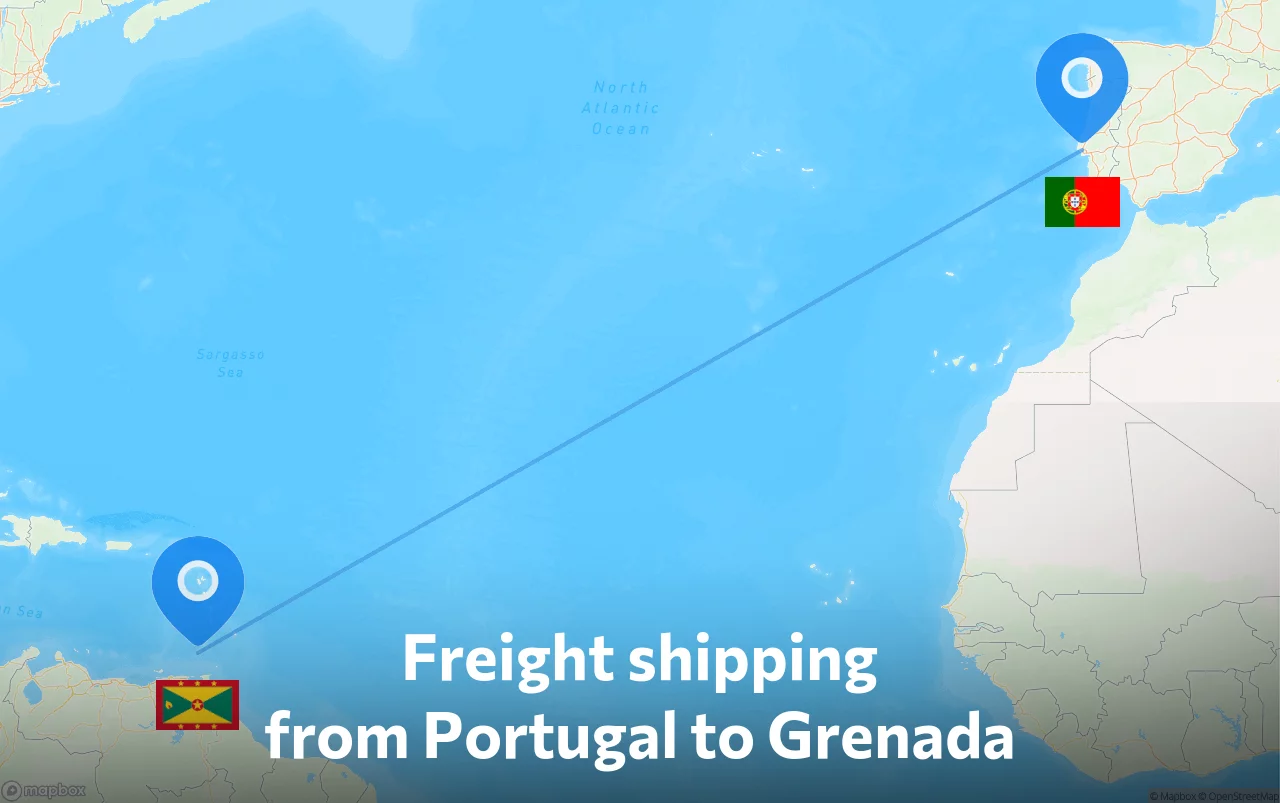 Shipping route from Portugal to Grenada