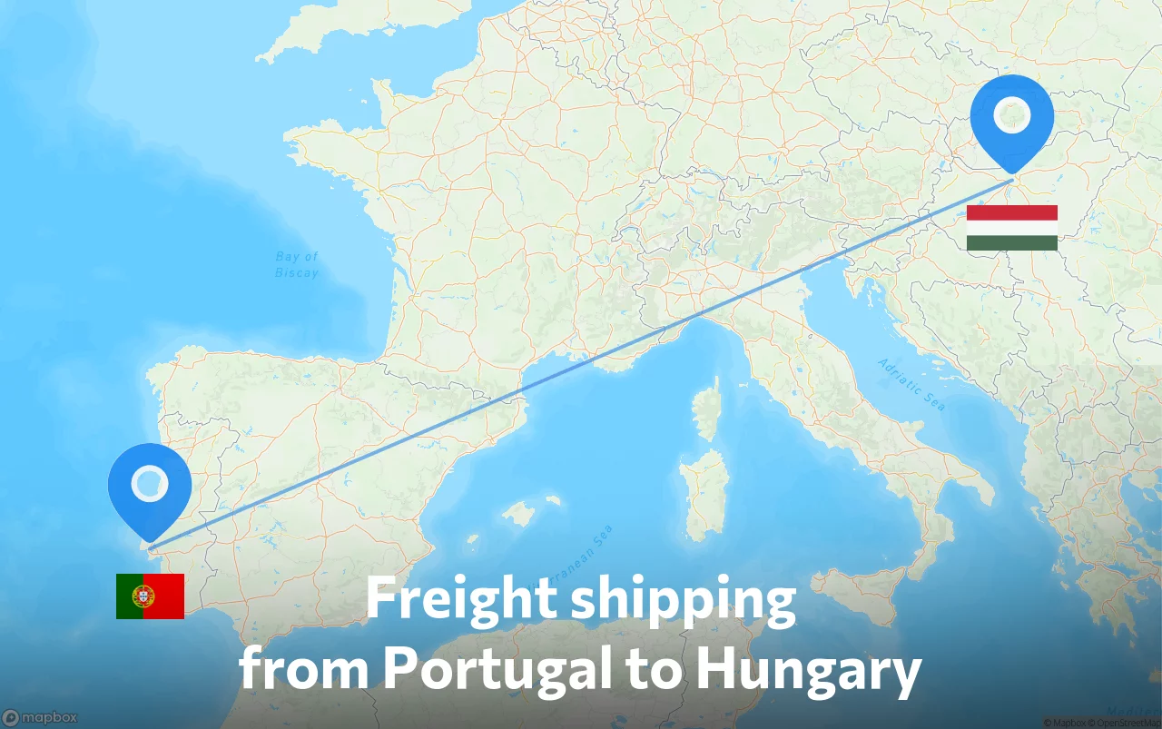 Shipping route from Portugal to Hungary