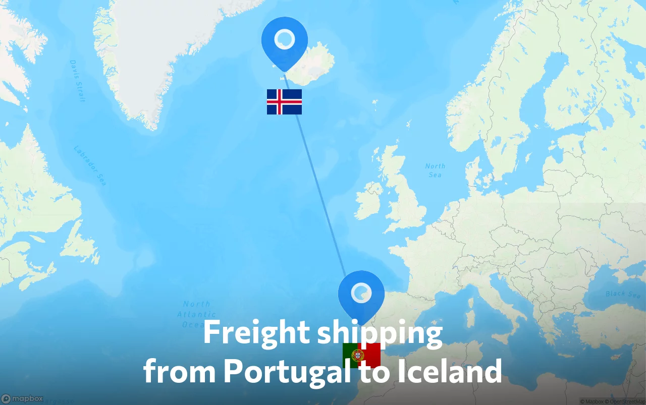 Shipping route from Portugal to Iceland