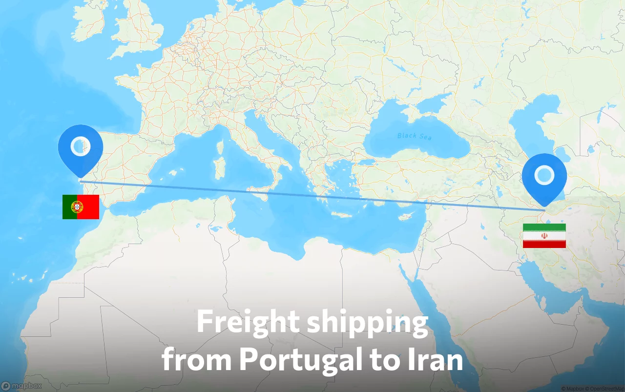 Shipping route from Portugal to Iran