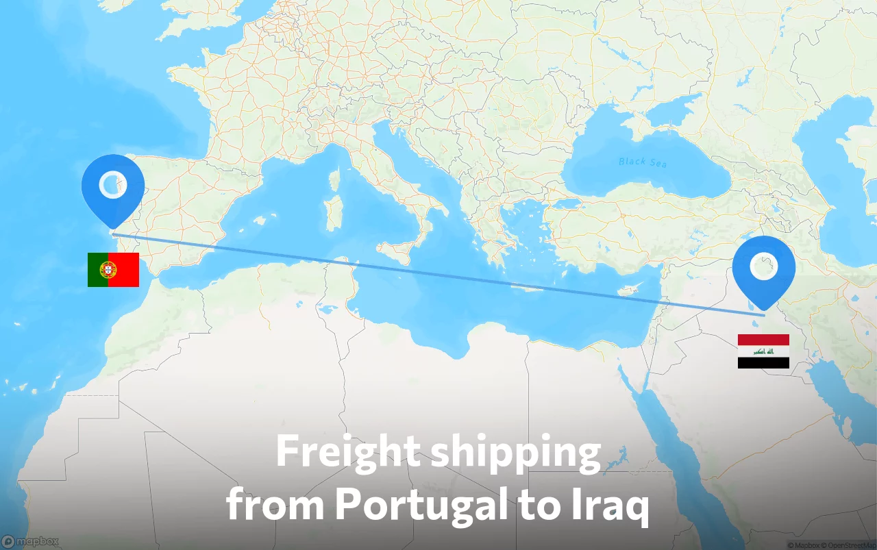 Shipping route from Portugal to Iraq