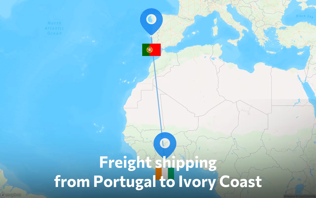 Shipping route from Portugal to Ivory Coast