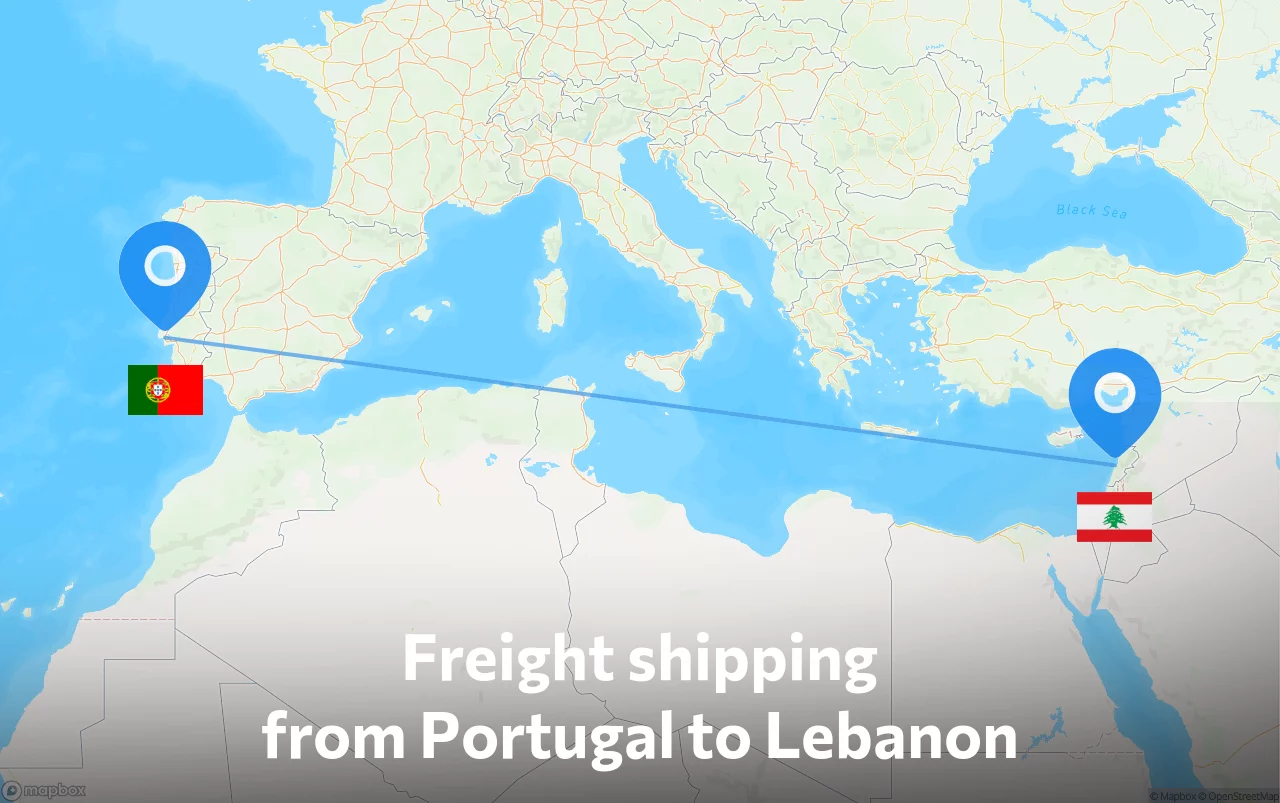 Shipping route from Portugal to Lebanon