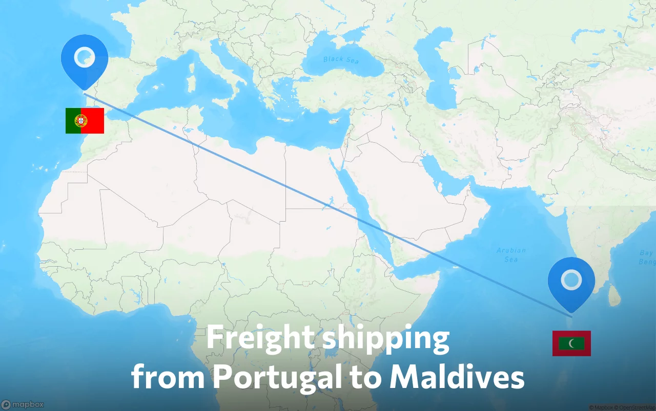 Shipping route from Portugal to Maldives