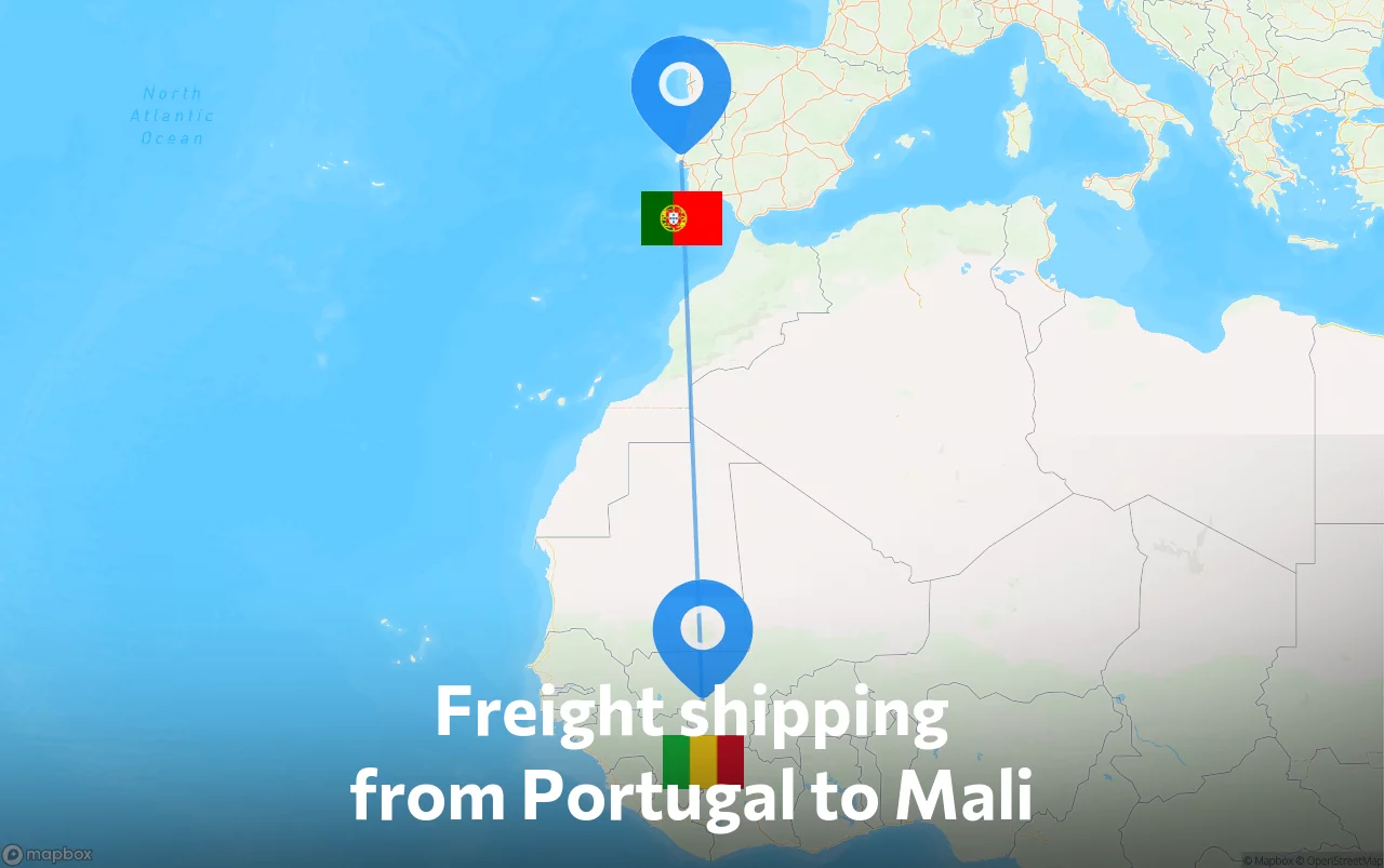 Shipping route from Portugal to Mali