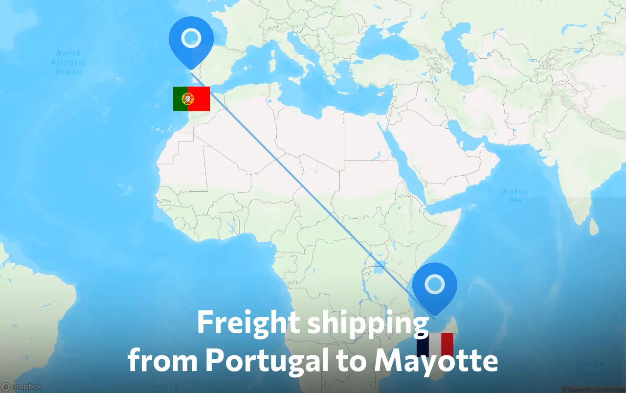 Shipping route from Portugal to Mayotte