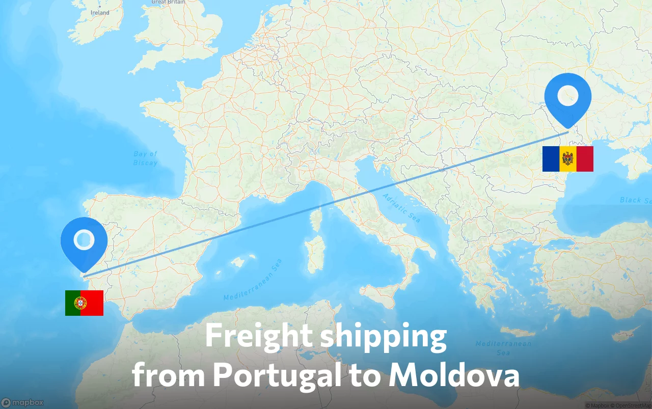Shipping route from Portugal to Moldova