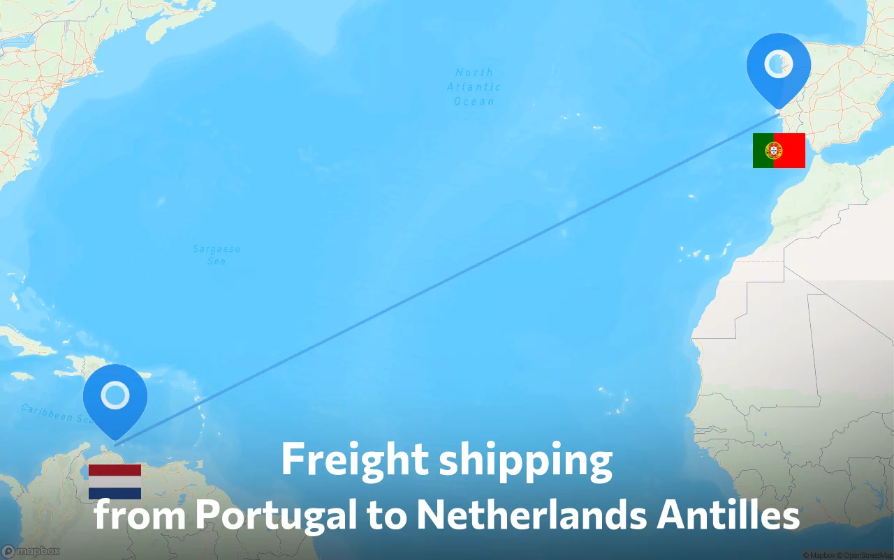 Shipping route from Portugal to Netherlands Antilles