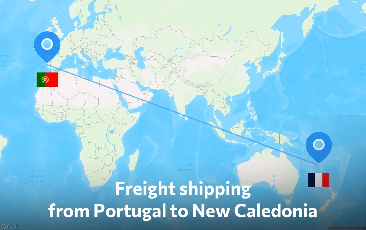 Shipping route from Portugal to New Caledonia